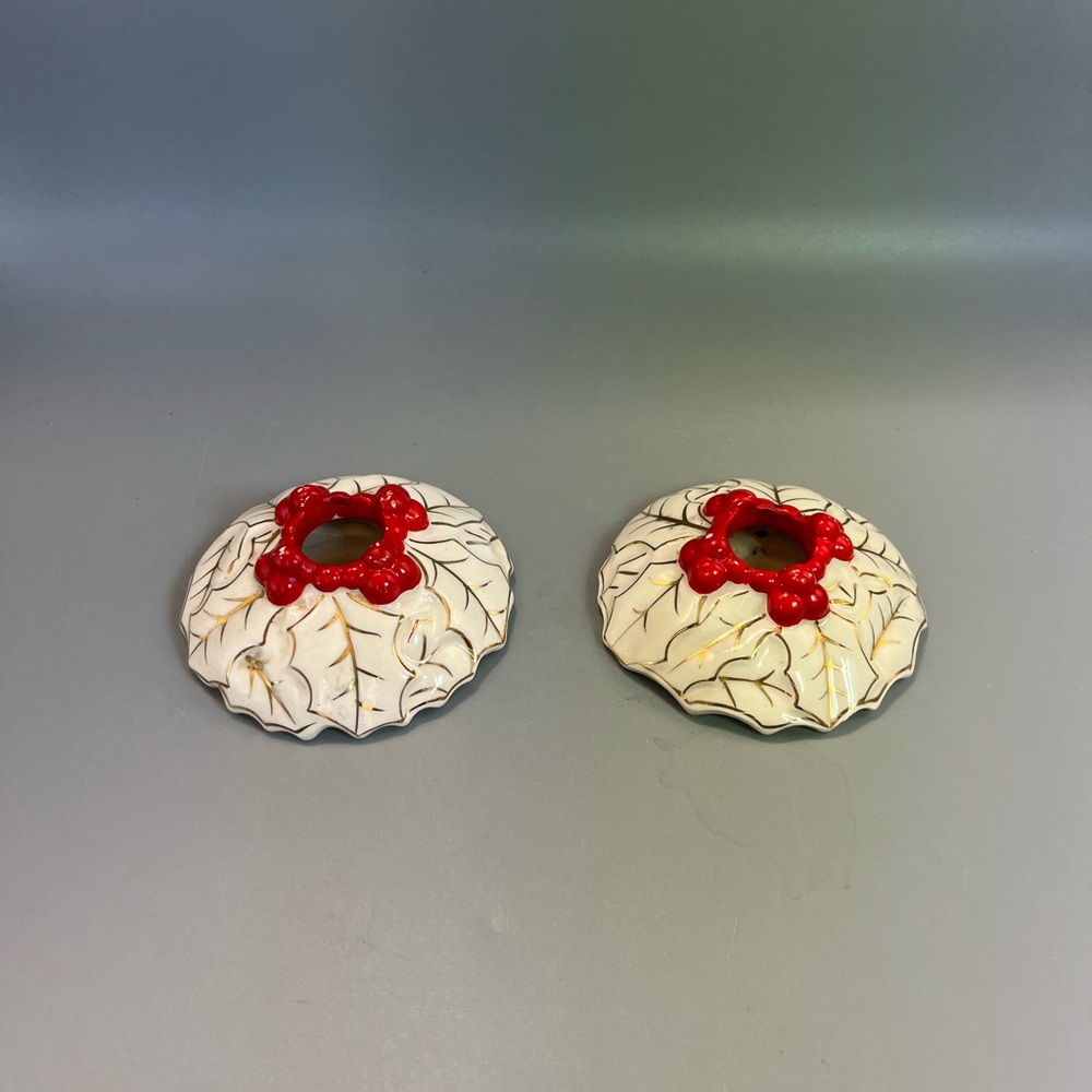 Vintage 1959 Holt Howard Christmas Porcelain Candle Stick Holders - Set of 2
